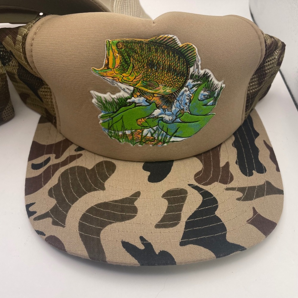 Vintage Bass Fishing Trucker Hat Bundle Camo Tan Snapback Mesh 3pc Set - Picture 3 of 10